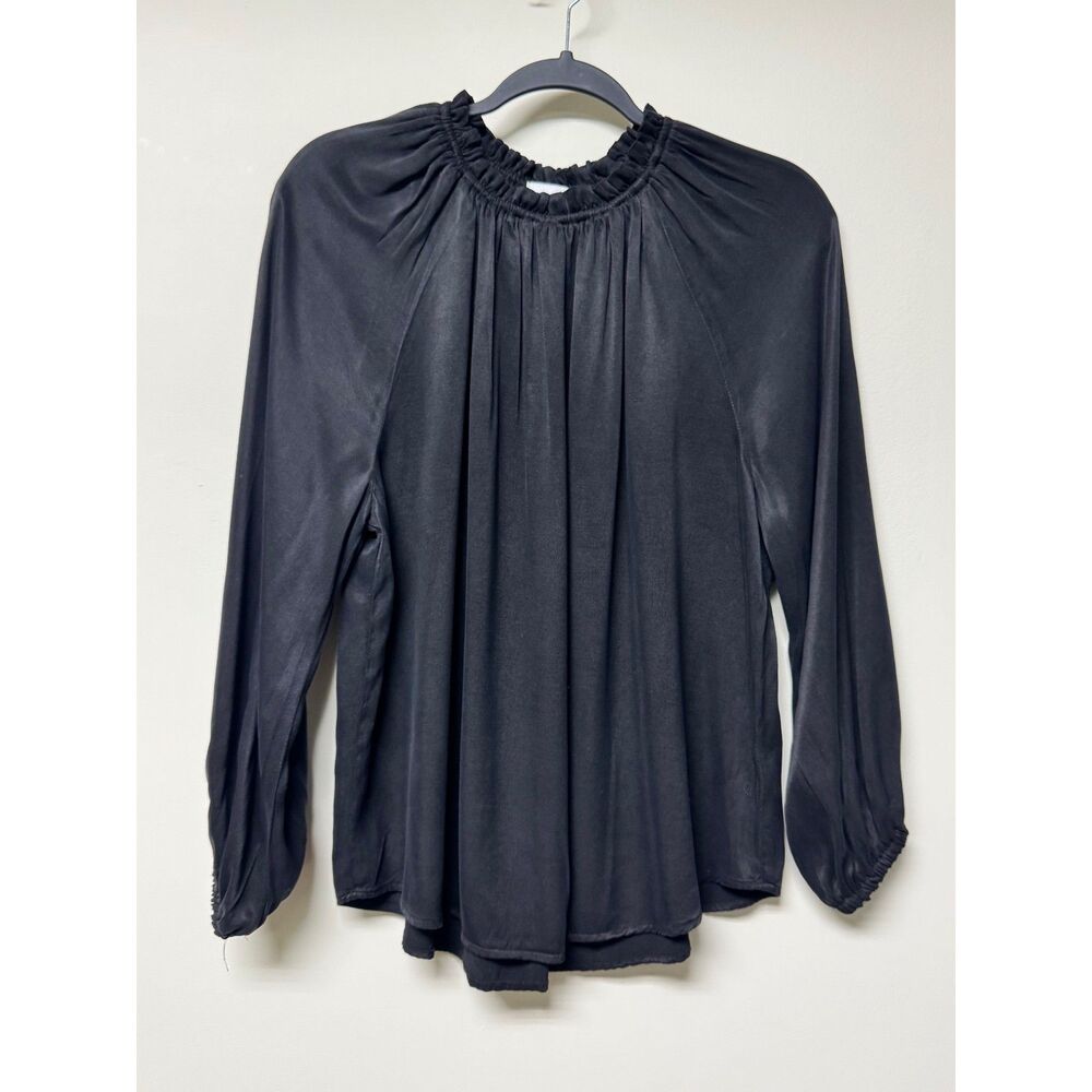BELLA DAHL Lucy Raglan Sleeve Shirred Neck Top, Black, Sz M